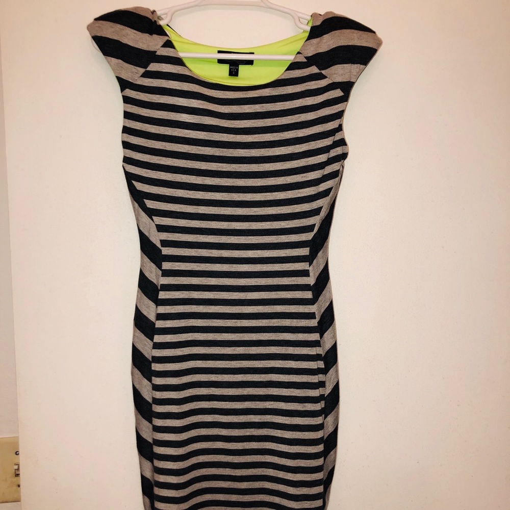 Grey & black striped fitted dress
